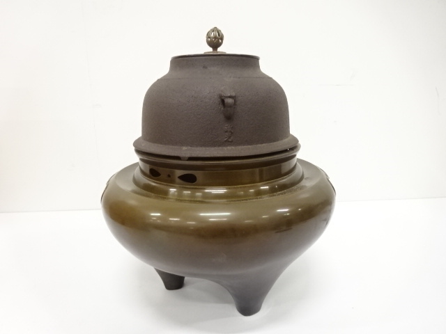  釜師　菊池政光造　唐銅　朝鮮風炉